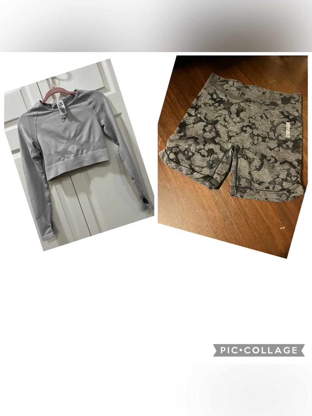 Gymshark set, crop long sleeve, seamless high waisted shorts, large.